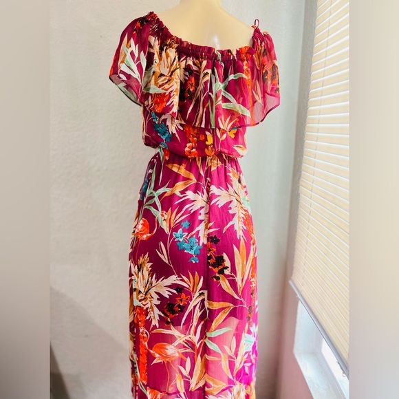 Express Floral Off The Shoulder Maxi Dress RED XS Like new condition - Picture 5 of 12